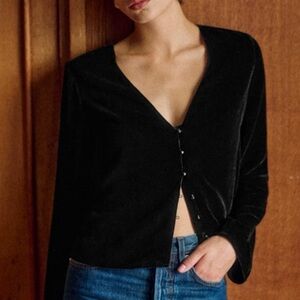 Sézane Black Velvet Cardigan
